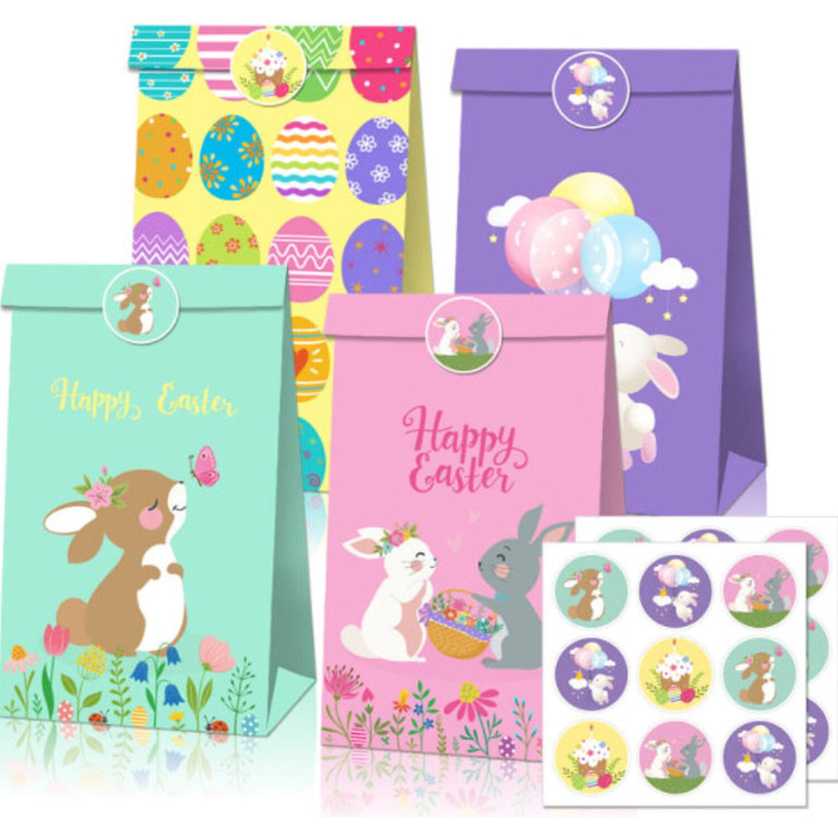 Easter Paper Bags with Stickers Easter Bunny Egg Hunt Block Bottom Gif ...