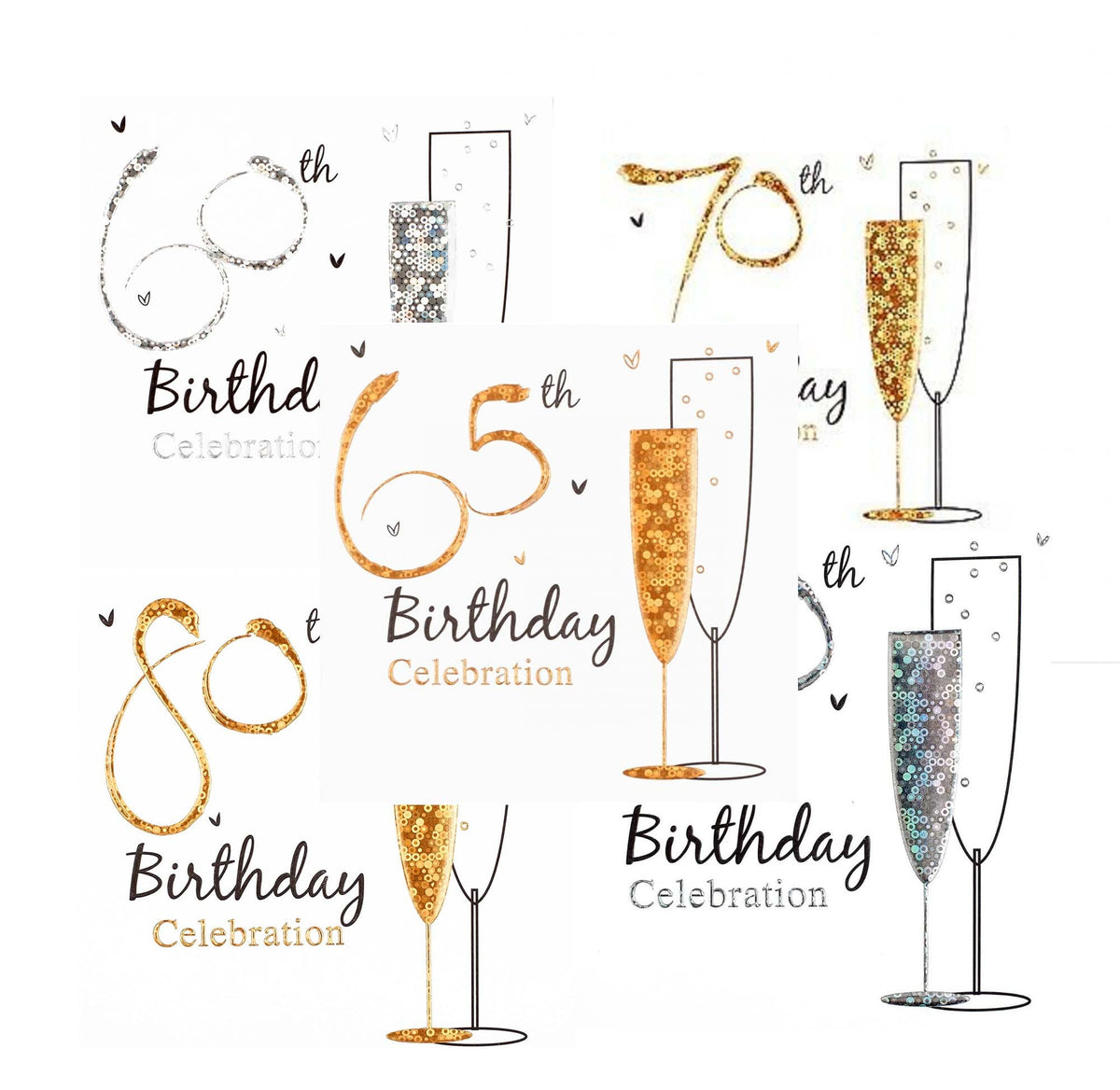 65th Birthday Party Invitations - Pack Of 50 Black & Gold Cards With Envelopes For Men & Women